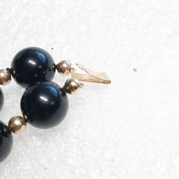 14K Yellow Gold Black Onyx Bead Double Strand Bracelet 8" 41.9g Estate VGUC - Picture 14 of 15